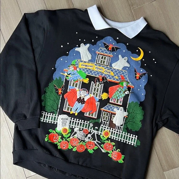 Vintage Halloween “Frequent Flyers Club” Haunted House Sweatshirt - Picture 8 of 10